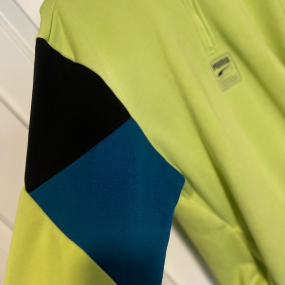 PUMA Rebel Fleece Half-Zip Sharp Green Blue Medium Vintage Outdoor Comfort - Picture 2 of 4